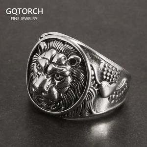 Solid 925 Sterling Silver Mens Lion Ring Vintage Steampunk Retro Biker Rings For Men Trees Deers Engraved Male Jewelry 240313