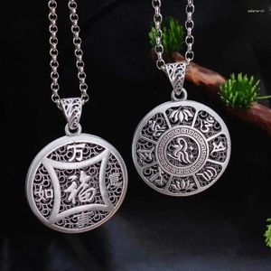 Chains Classics 925 Thai Silver National Style Vintage Lotus Flower Lace Hollow Out Pendant Round Necklace Clavicle Chain Jewelry