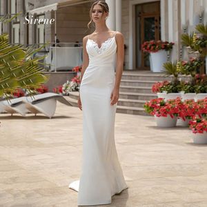 Sexy Appliques Spaghetti Straps Mermaid Stain Wedding Dresses V-Neck Floor Length Sleeveless Bride Gowns Robe de mariee YD