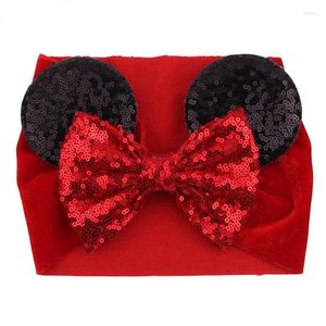 Bandanas Huavista 10pcs Sequins 5"Hair Bow Mouse Ears Headband Soft Elastic Hair Bands DIY Girls Baby Headwrap Accessories