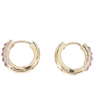 Dangle Earrings Elegant CZ Stone Hoop For Women Gold Plated Piercing Jewelry -Gold