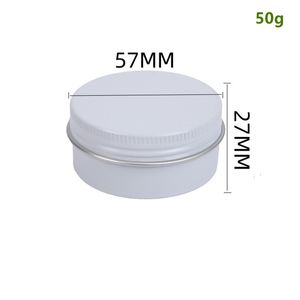 50ml/1.76oz 금속 라운드 알루미늄 깡통 리필 가능한 50g 흰색 용기 용기 나사 뚜껑이있는 화장품 크림 샘플 캔