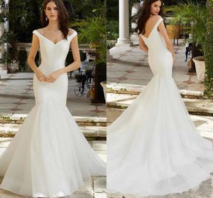 Minimalist Simple Boho Mermaid Wedding Dresses Sexy Off The Shoulder Garden Elegant Bridal Gowns Sweep Train Fishtail Bride Reception Robes de Mariee CL3396