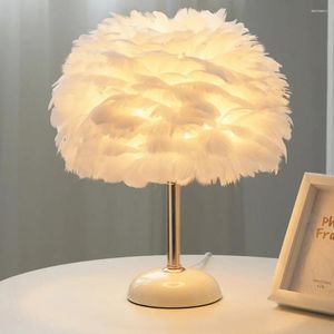 Lampy stołowe Nowoczesna lampa piórkowa z ceramiczną bazą E27 sypialnia nocna do salonu domowe dekoracja ślubna UE/US/au wtyczka