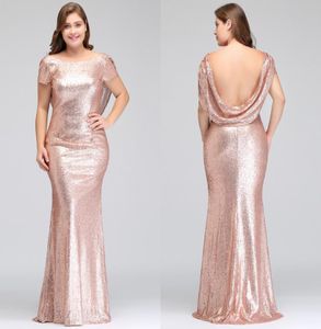 Plus Size Rose Gold Bridesmaid Dresses Long Sparkling 2018 New Women Elegant Mermaid Sequined Evening Prom Party Gown Celebrity Fo4008618