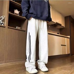 Calças masculinas listradas cor colisão casual homens comprimento total perna reta nicho estilo americano moda versátil diário sweatpants masculino