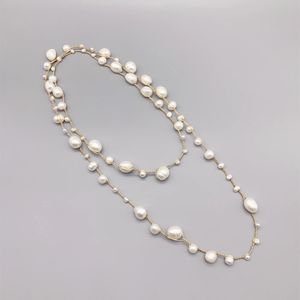 FoLisaUnique Handmade Braid Crochet Freshwater White Pearls Necklace For Women Casual Jewelry Baroque Long 240313