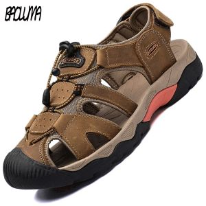 Sandálias de verão sandálias masculinas sandálias de couro homens sapatos de praia designer roma sandals masculinos de sapatos masculinos ao ar livre