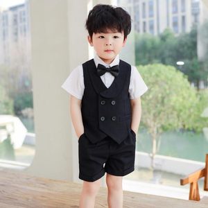 Clothing Sets Summer Children Striped Vest Dress Suit Set Flower Boys Party Performance Wedding Costumes Kids Waistcoat Shorts