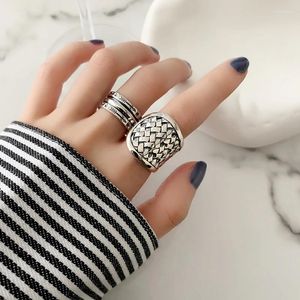 クラスターリングWedhoc 925 Sterling Silver VintageThai Woven Fish Scale Resizable Opening Ring for Luxury Jewelry Party Gift