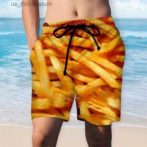 Мужские шорты Летние мужские пляжные шорты с 3D-принтом еды Реалистичные шорты для серфинга с графикой попкорна для мужчин Негабаритные быстросохнущие плавки Y240320