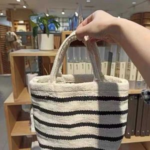 Handmade Woven Small Tote Bag Hand-held Rice Bag for Women Fashionable Versatile Cotton Bag 240315