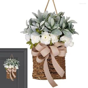 Decorative Flowers Door Hanger Basket Wreath Boho Spring Decoration Simulation Welcome Sign Front Decor Garland Wildflow