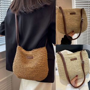 Tecido verão moda palha saco praia férias crossbody saco de compras grande capacidade bolsa ombro mensageiro senhoras alta qualidade luxo bolsas femininas