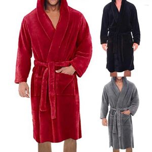 Mäns sömnkläder graciösa pyjamas mantel höst vinter plysch badrock fast färg huva fickor varma män nattklänning länge