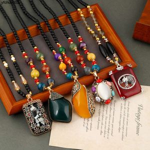 Ethnic Style Long Necklaces Water Droplets Honey Wax Pendants Womens Versatile High-end Temperament Sweaters Chain Accessories Ttmo