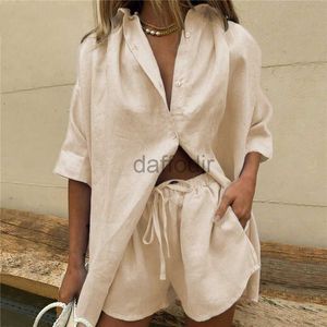 Kvinnors Tracksuits Summer Shorts Set Short Sleeve Button Down Shirt Drawstring Shorts Set Casual Loose Tracksuit Lounge Wear 24318