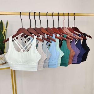 Lu Align Align Lu Lemon White Backless Sports Yoga Bra Push Up Open Back Straps Gym Tank Moisture Wicking Removable Pad Workout Tops Wome