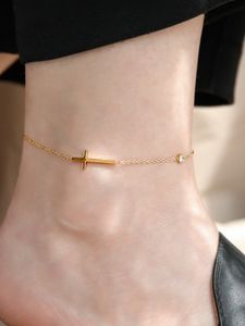 ins 18k Gold Cross Chain Crystal Anklet for Womens Summer Jewelry