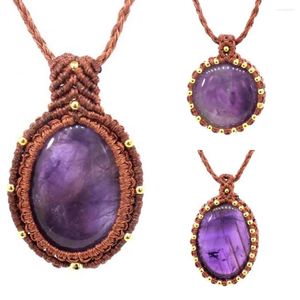 Anhänger Halsketten Kristall Geflochtene Halskette Für Frauen Natürlicher Amethyst Schwarzer Achat Opal Stein Handgefertigter Faden Gewickelter Makramee-Kettenschmuck