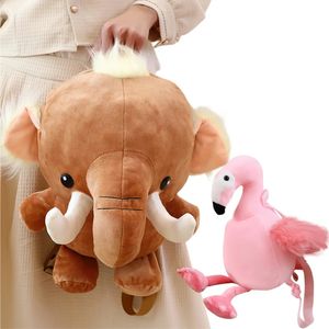 Tecknad fyllda djur rosa flamingo elefant ryggsäck super mjuk väska flickor pojkar födelsedag år gåvor heminredning 240314