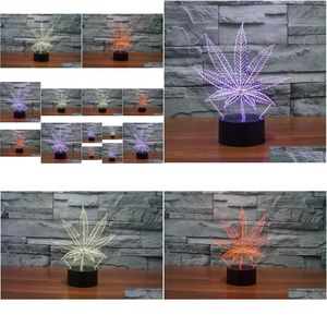 Party Favor Liść 3D Illusion Lampa Lampa nocna Light 7 RGB Colorf USB zasilany 5. bateria bateryjna przycisk dotyk Duch Pudownia Podarunek Hurtowa Gelive DHFVX