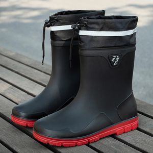 Mode Herren Hohe Regen Stiefel Arbeit Wasserdichte Schützende Einfarbig Regen Stiefel Männer Outdoor Arbeit Gummi Stiefel Plattform Boot 240309