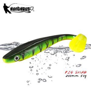 Hunthouse TTail Soft Fishing Lure Pig shad Floating Artificial Jerkbait Wobber 120mm150mm200mm swimbait for pike fish tackle 240313