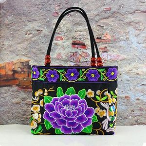 Shoulder Bags Ethnic Style Double-sided Embroidered Canvas Bag Middle-aged And Elderly Women Handbag Square