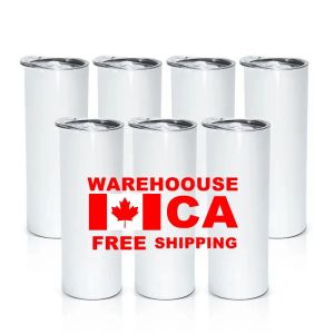 Kanada USA Warehouse 50st/Carton 20oz Mugs SubliMation Blanks Straight Tumbler 20 Oz Rostfritt stål Dubbelväggisolerad Slim Water Cup med lock och halm