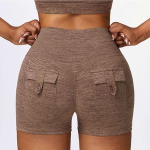 Lu Align Align Lu Lemon Gym Tight Nuovi vestiti da allenamento per yoga Pantaloncini Fiess da donna con tasca con bottoni Push-up Scrunch Butt 2024 Gym Jogger Sp