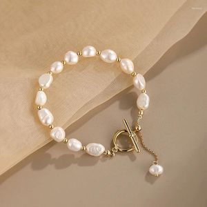 Braccialetti a maglie EVACANDIS Semplice braccialetto vintage fatto a mano con perle naturali per donna Regalo di moda regolabile con chiusura barocca dorata OT