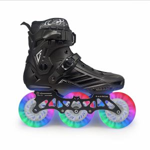 35 ~ 46 3 wheels 스피드 스케이트 신발 흰색 파란색 붉은 녹색 보라색 핑크색 LED 플래시 90A 롤