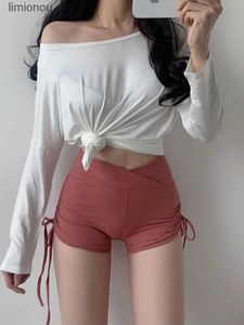 Women's Shorts Korea 2023Summer Sexy Girl Female Elasticity Sheath Skinny High Waist Drstring Shorts Womens Sports pink strapon mini short W9C243128