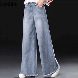 Women's Jeans Casual Bleached Wide Leg Jeans Women High Waist Oversize 34 Baggy Denim Trousers Korean Fashion Tassels Loose Straight VaquerosC24318