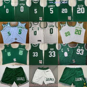 Classic Retro Authentic Embroidery 1985-86 Basketball 33 LarryBird Jersey Vintage Green 5 KevinGarnett 0 JaysonTatum 20 RayAllen Real Stitched Breathable Sport