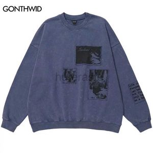 رجال الرجال للرجال Sweatshirts عتيقة Sweatshirt الهيب هوب التطريز الرسم البياني المغطى هوديي الشارع الشارع الشرير فضفاضة 24318