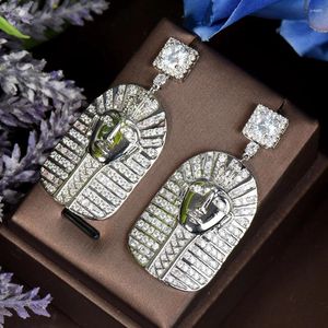 Dangle Earrings HIBRIDE Hip Hop Egypt White Cubic Zirconia Square Dangling Drop Big For Women Engagement Wedding Prom Jewelry E-539