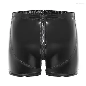 Pantaloncini da uomo Boxer con cerniera aperta Intimo Pantaloni corti in lattice Pantaloni in pelle verniciata Wetlook Lingerie erotica sexy