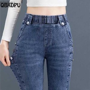 Calças de brim femininas casual estiramento lápis jeans feminino nova primavera retro magro vaqueros magro cintura alta calças jeans lavado azul preto cowboy caprisc24318