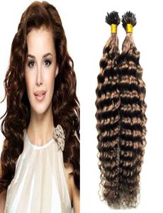 6 Medium Brown keratin hair extension 100gstrands extensions keratine U Tip Hair Extensions Deep Curly Human Hair Extensions4199621