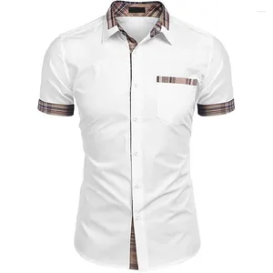 Men's Casual Shirts Summer Plaid Short Sleeve Fashion Formal Shirt Turn-down Collar Button For Men Blouse Top