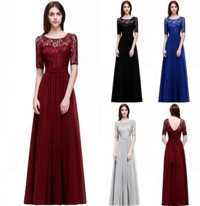 2018 New Elegant Scoop Neckline Navy Blue Designer Bridesmaid Dresses Chiffon Lace Long a Line Plus Size of Honor Gowns CPS522377748