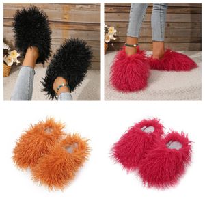 Toppkvalitets tofflor Kvinnor Mens Furry Slides Sandaler Fur Pink Fluffy Flat Winter Warm Sandal Shoes Slippers GAI 36-49