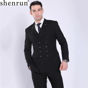 Anzüge Shenrun Model Suits Pinsel Black Navy Blue Double Breasted Anzug Jacke Pant Slim Fit Casual Blazers Business Party formelles Kostüm