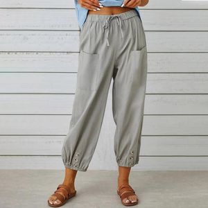 Women's Pants Light Sweatpants Women Casual High Waist Drawstring Capri With Pockets Wide Leg Cropped Office Trouser