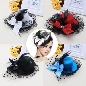 Hair Clips Style Women Bow Lace Feather Mini Top Hat Fancy Fascinator Party