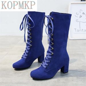 Botlar 2022 Sping Kadın Boots Moda Flock Platformu Gotik Botlar Punk Savaş Botları Dantel Yukarı Uyluk Yüksek Botlar Kış Botları Kadın