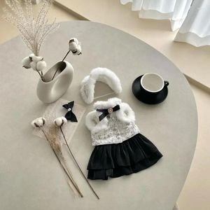 Hundkläder svart vit prinsessa klänning husdjur kläder söta kläder termiska elegant sammet chihuahua varm höst vinter flicka maskotas