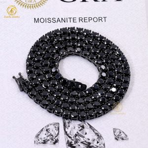 Großhandel Rundschliff Schwarzer Diamant 2,5 mm 5 mm 4 mm Armband 3 mm 925 Sterling Silber Halskette Moissanit Tenniskette